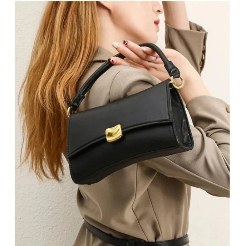 2026 New Square Shoulder Bags Women Pu Leather Underarm Bags Luxury Designer Handbags Black Flap Lock Crossbody Bag Purse