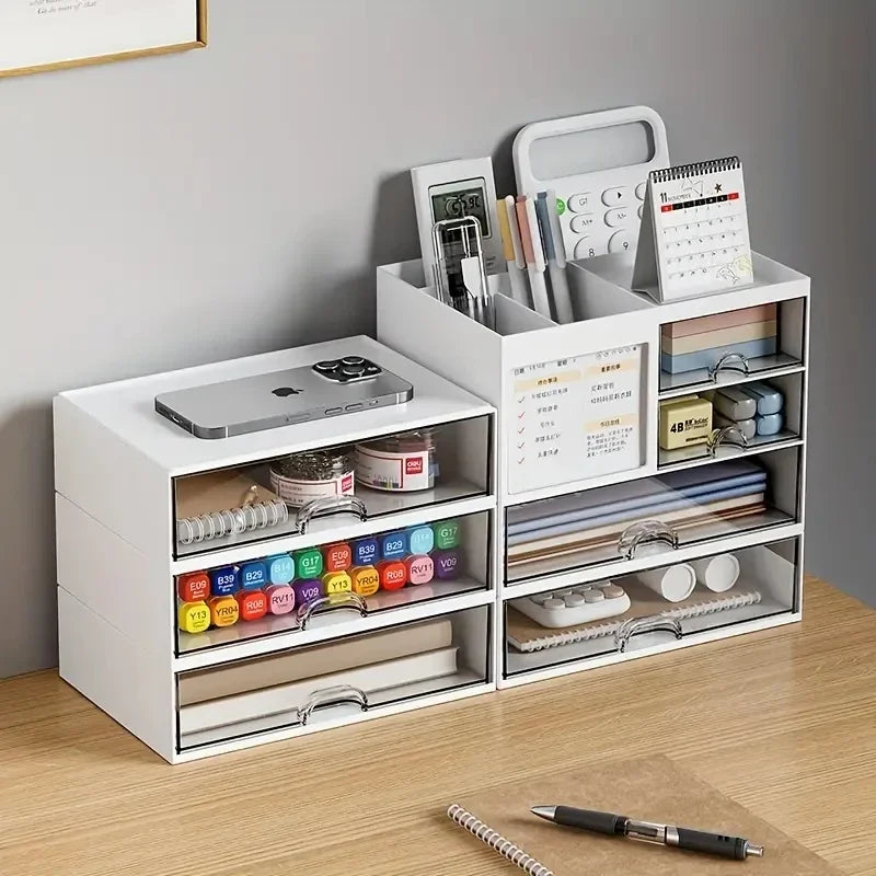 Plastic Desktop Organizer with Drawer Options