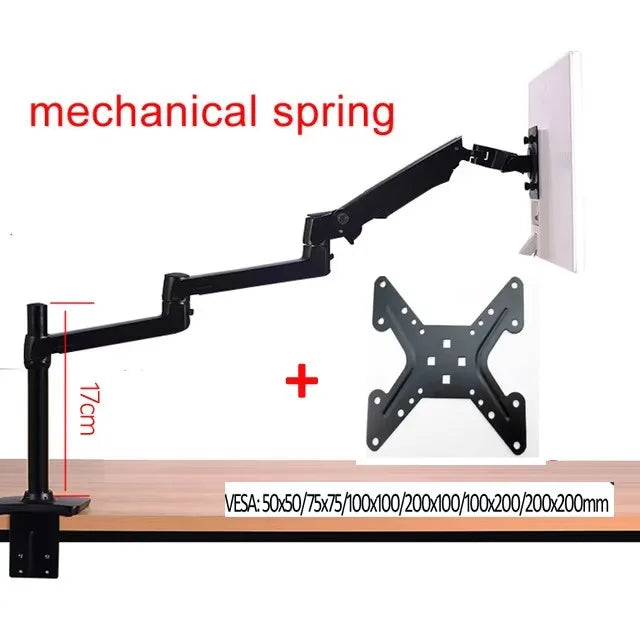 DL-8013 Support de bureau pour moniteur 17'-38' avec bras long, ressort mécanique 3-11 kg, fixation par pince et passage de câble 100x100 75x75