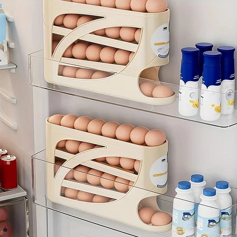 Contenedor rodante de 3 niveles para almacenar huevos en el refrigerador, con capacidad para 24 huevos, estante organizador de gran capacidad para cocina y refrigerador