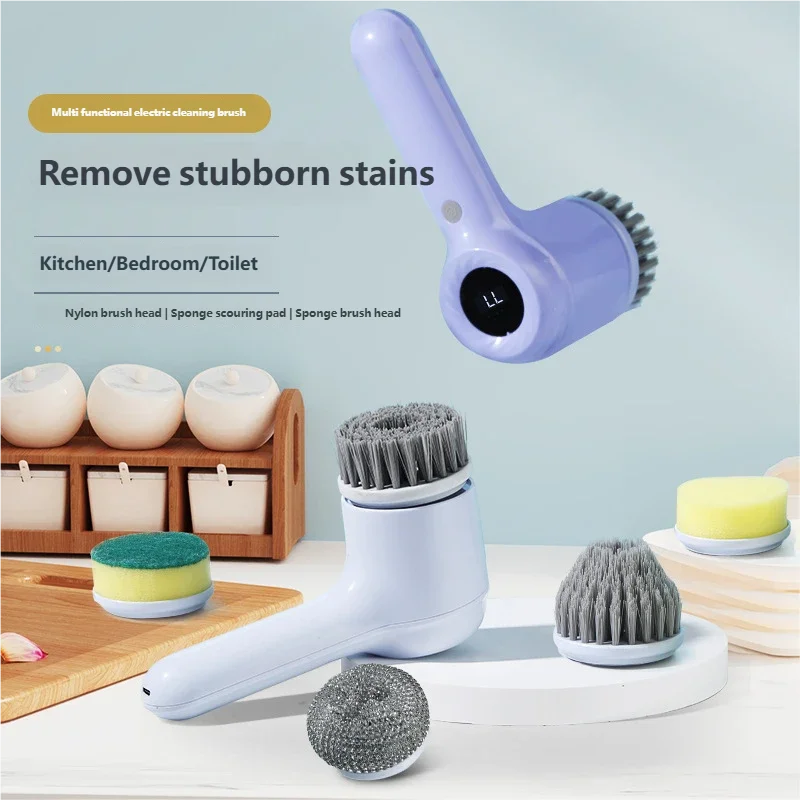 Electric Spin Scrubber, Bathroom Cordless Cleaning Brush Power Scrubber with 5 Replaceable Brush Heads, Electric Cleaning Brush