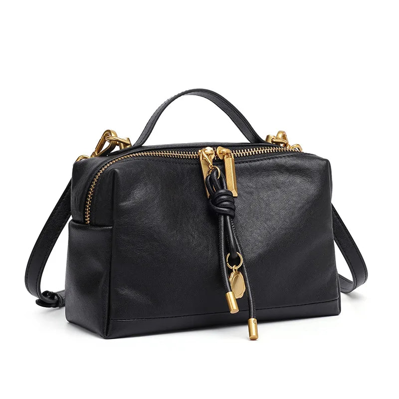 Women's Vegetable-tanned Cowhide Bag Luxury Deisgner Ladies Genuine Leather Shoulder Crossbody Small Square Bag Female Handbag