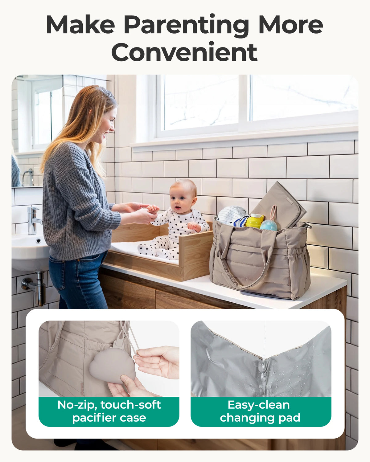 BAGSMART Diaper Bag Tote Large Mommy Bag Pacifier Case Water Resistant Nappy Bag with Changing Pad Stroller Clips for Travel