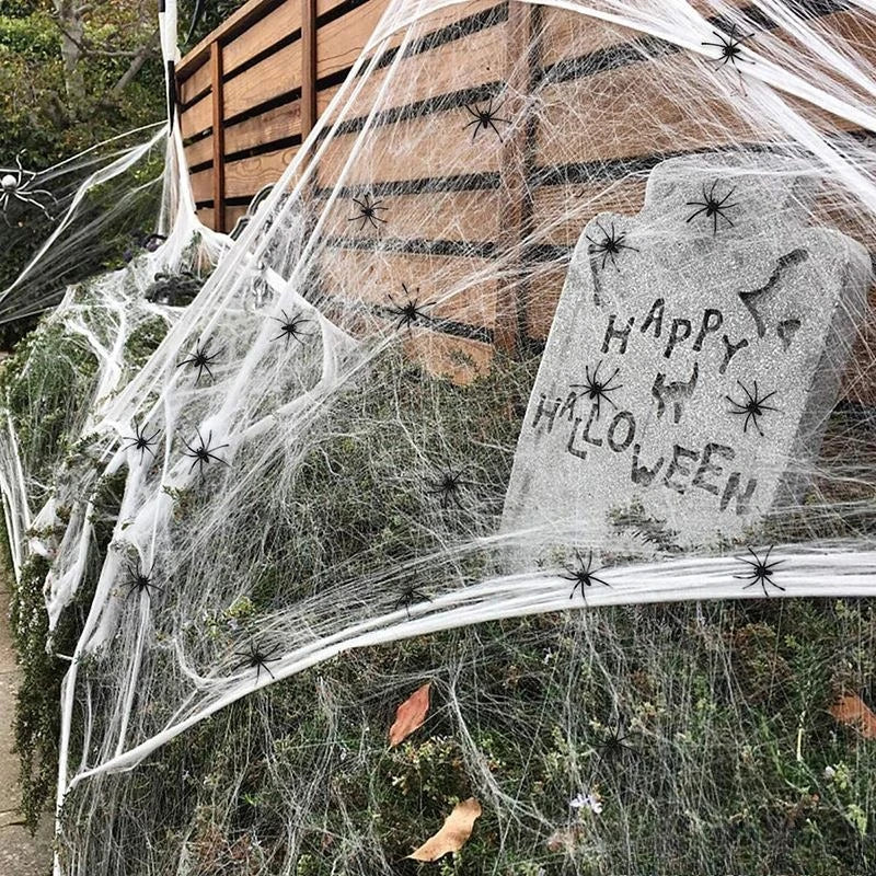 Künstliche Spinnweben für Großhandel Halloween DIY Spukhaus dehnbare Spinnenweben mit künstlichen Spinnen Innen Außen Garten Party Deko