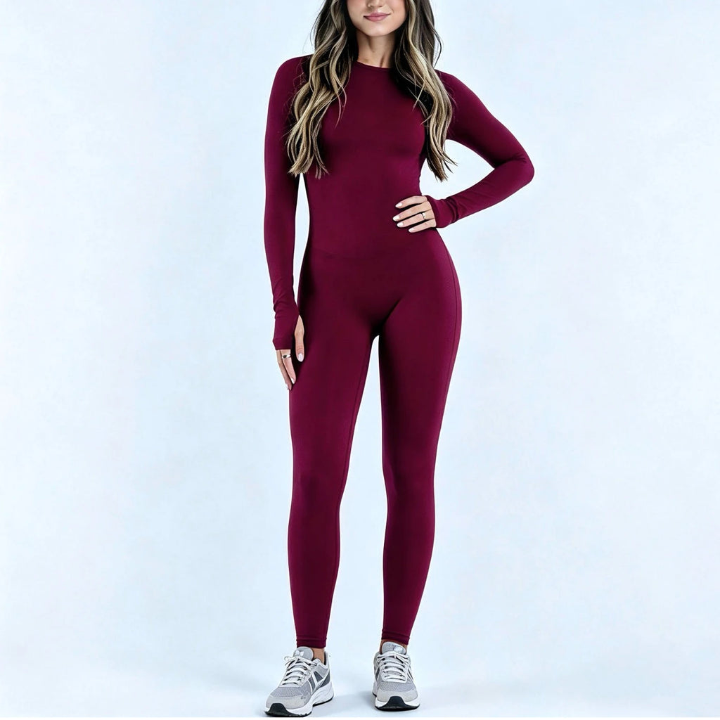 Combinaison de sport femme, manches longues, dos ouvert