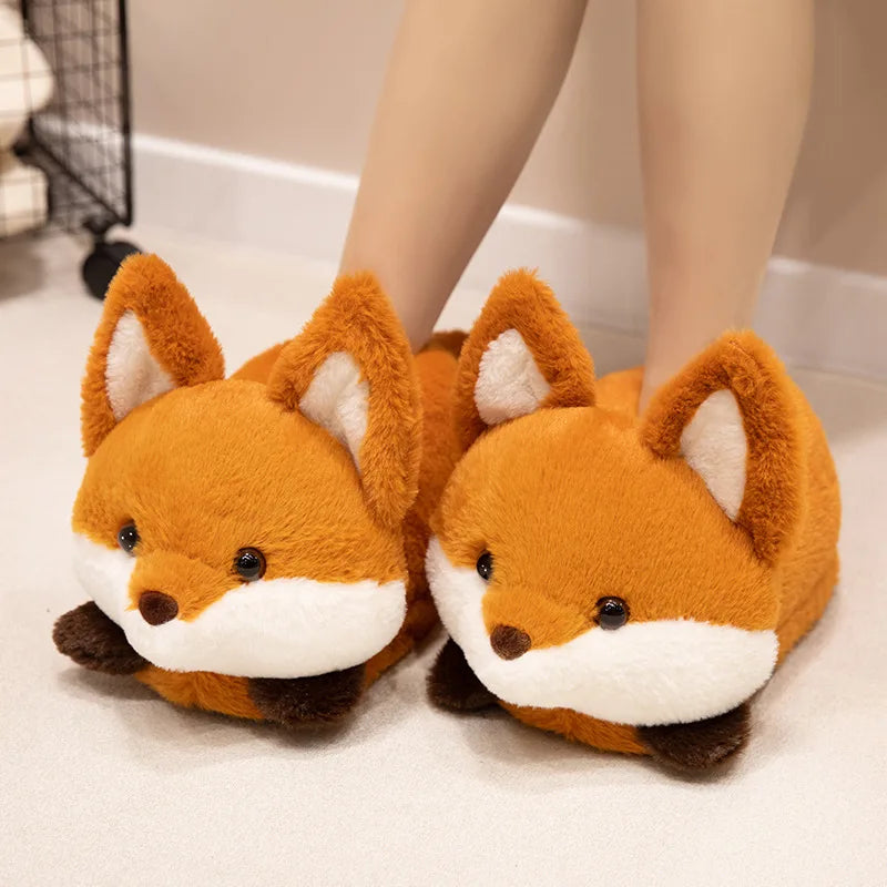 Pantuflas de casa de invierno y otoño para mujer con animales de dibujos animados, conejito, panda rojo y zorro, cálidas, de felpa, suaves y antideslizantes, para el hogar