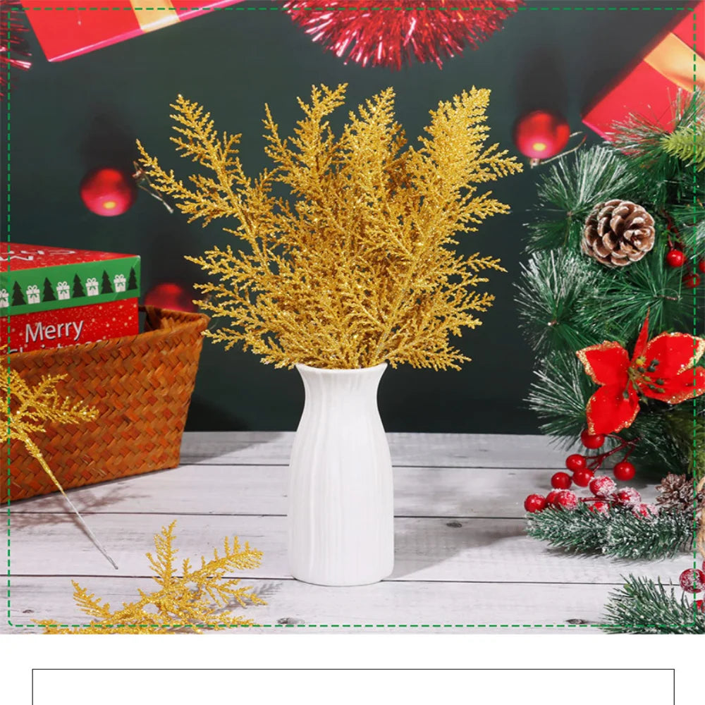Christmas Decoration Glitter Branches and Berries Artificial Flower Bouquet, Christmas Tree Ornaments for the Home, New Year 2025 Navidad