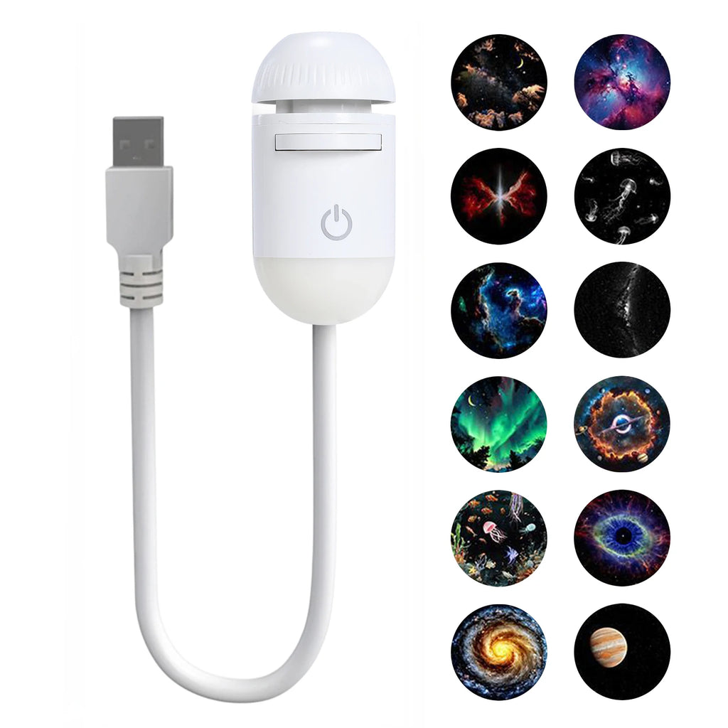 USB Mini Galaxy Sternenprojektor Stern mit Multi-Projektionsfolien Sternenhimmlische Weltraum-Atmosphäre Nachtlicht Kinder Auto Heimdekoration