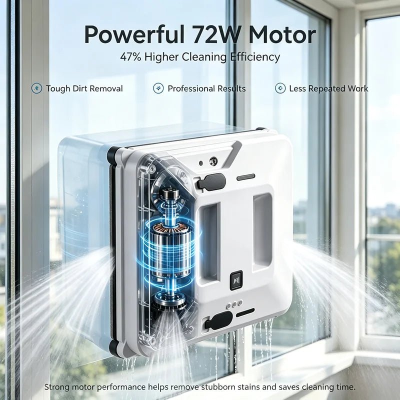 Window Cleaning Robot with 55 N Suction and UPS Backup