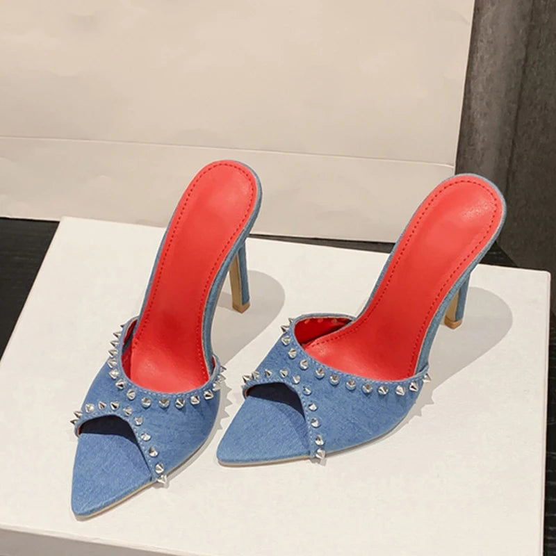 Sandali mules donna Liyke con borchie e tacco sottile