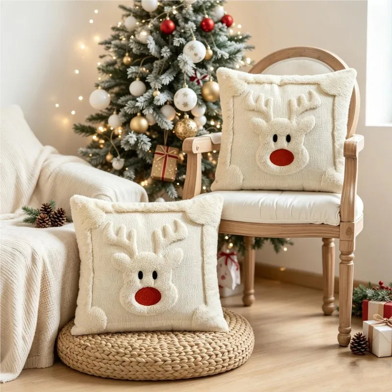Weihnachtliches Zierkissen-Set – gestricktes Weihnachtsbaum-/Rentiermuster für Sofakissenbezüge im Wohnzimmer