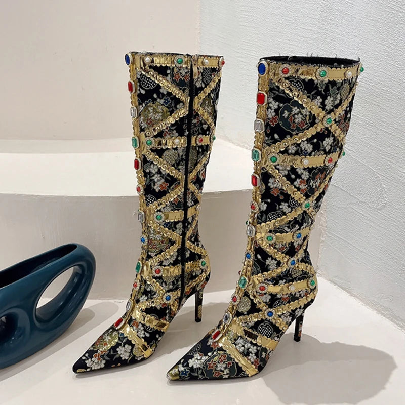 Stivali donna Liyke con decori floreali e pietre