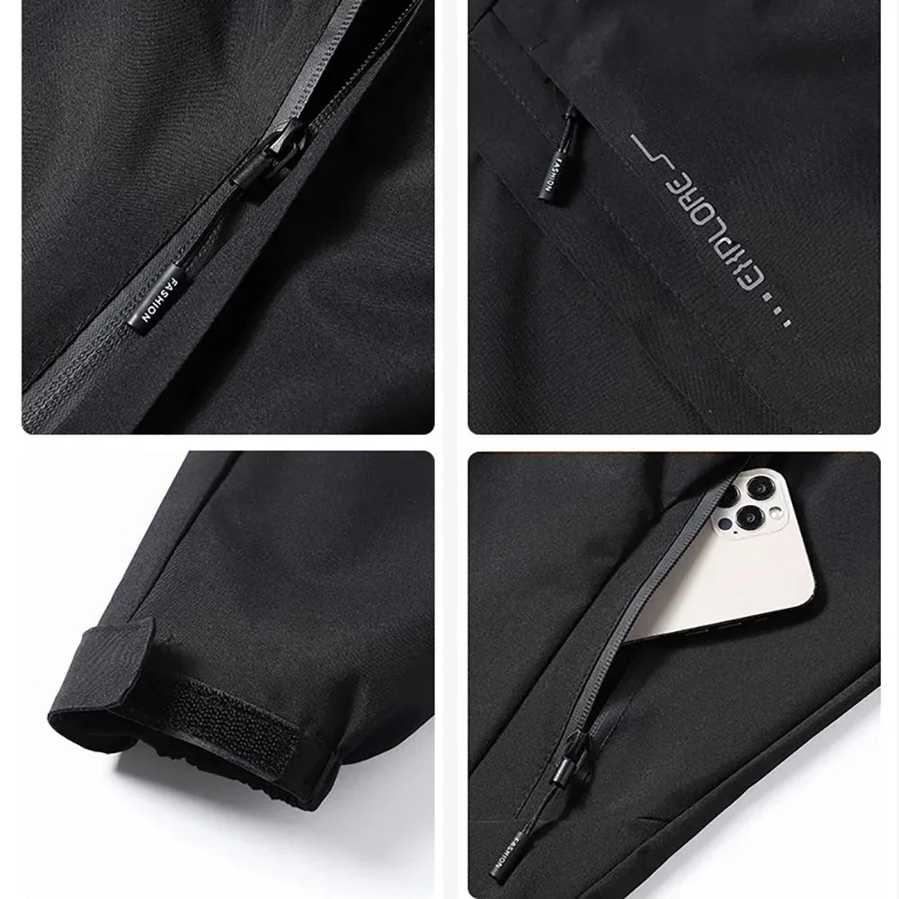Men's Casual Punching Jacket Windbreaker Hooded Zipper Slim Fit Jacket Coat Outdoor Climbing Hiking Waterproof Fashion Clothing