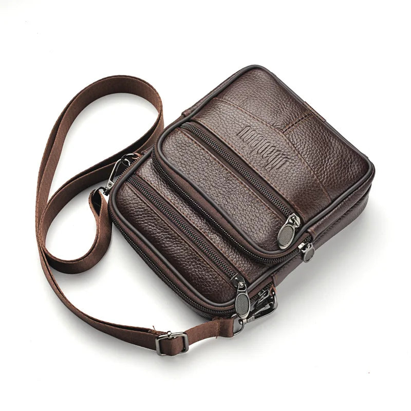 Men's New Genuine Leather Crossbody Bag Vertical Trendy Multifunctional Shoulder Bag Briefcase Casual Travel Messenger Bag