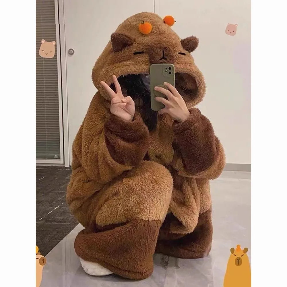 Costume da cosplay invernale a forma di capibara, vestaglia, Kigurumi da adulto, tutina da unicorno, camicia da notte anime, pigiama cartoon per Halloween, abbigliamento da notte