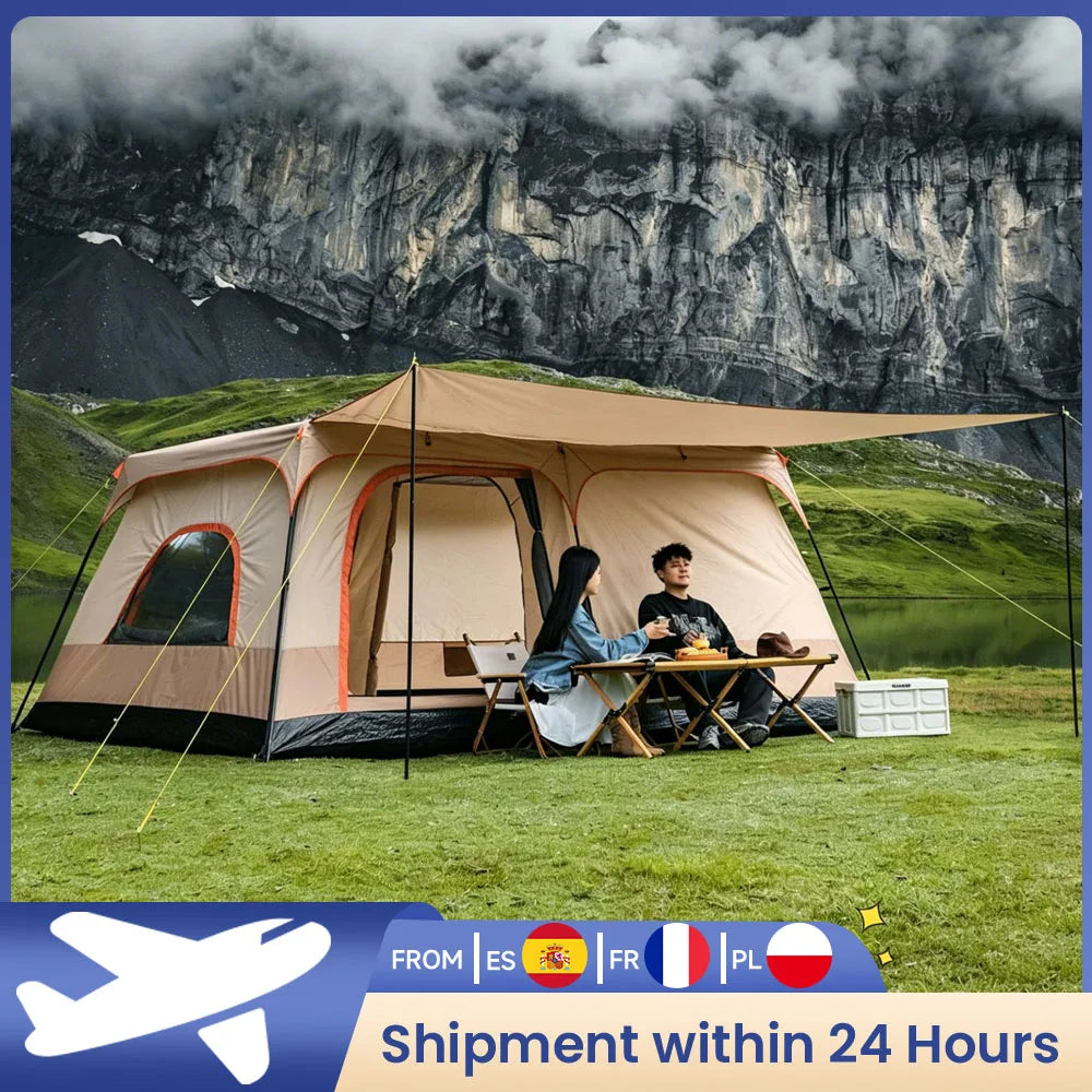 Outdoor Folding Camping Tent for 4-6 Person Tow-Bedroom And One-living Room Design Portable RainProof SunProof Tents for Hiking Travel Fishing
