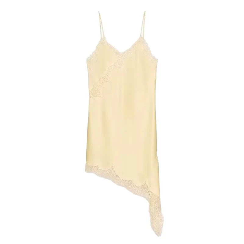 Abito corto in raso da donna con scollo quadrato e lacci