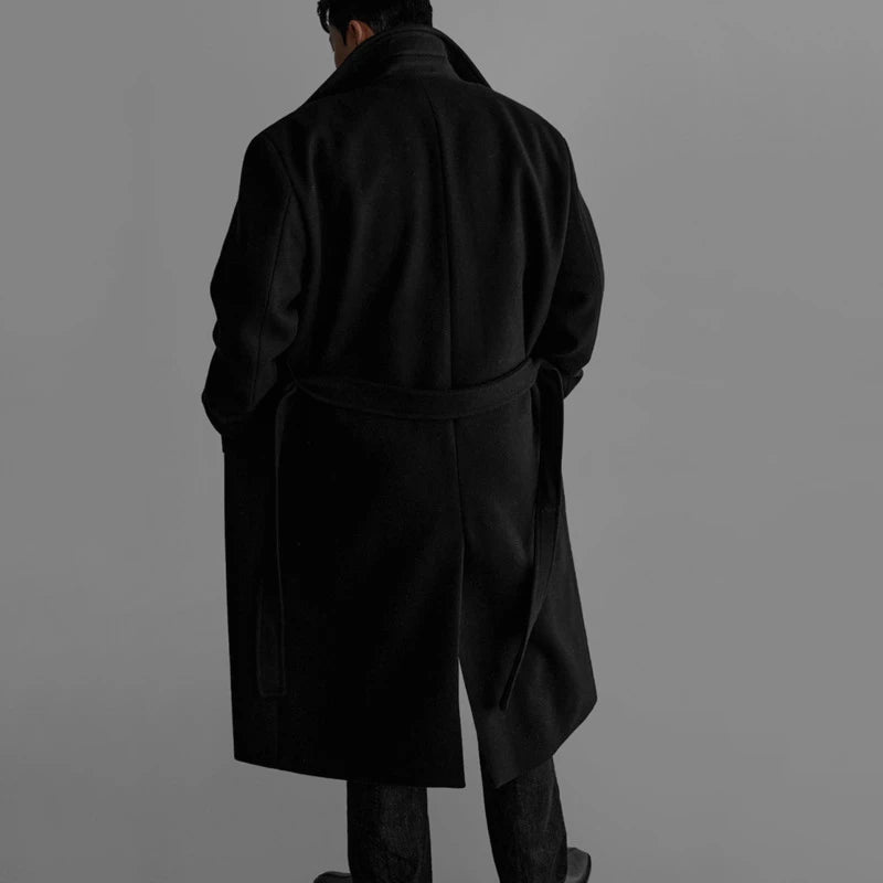 IEFB High-end Fashion Warm Solid Color Men's Wool Coat Turn Down Collar Long Sleeves Belt Tie Waist Coats Winter New Tide 9X2077