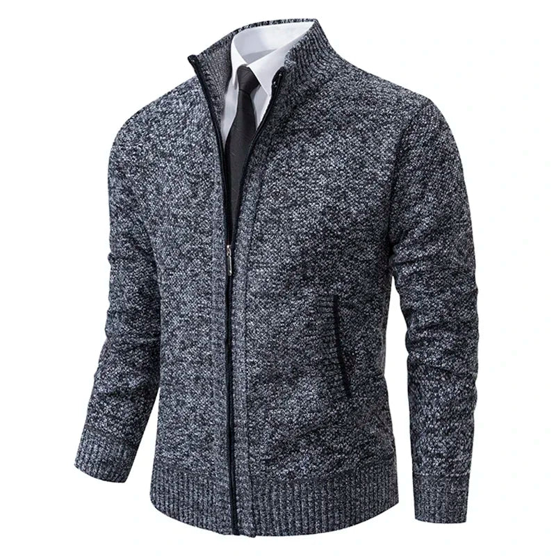 Autumn Men's Casual Zipper Cardigan Stand Collar Solid Sweatercoat Warm Fleece Sweater Male Winter Classic Sweater Hot Sale