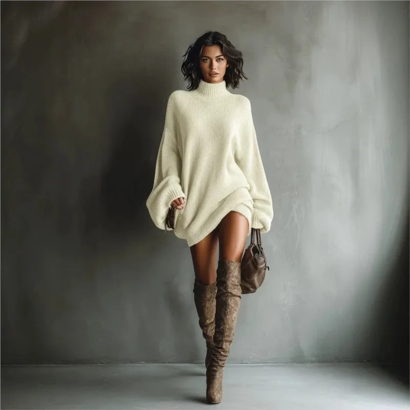 Damen-Strickkleid mit Rollkragen