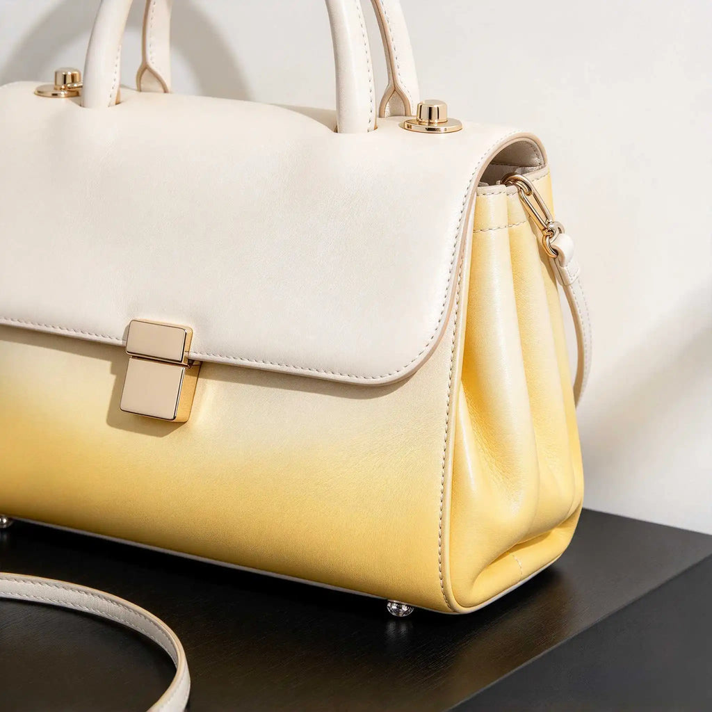 2026 Elegant Women's Luxury Yellow White Gradient Genuine Leather Shoulder Bag Fashion Work Commuter Designer Handbag