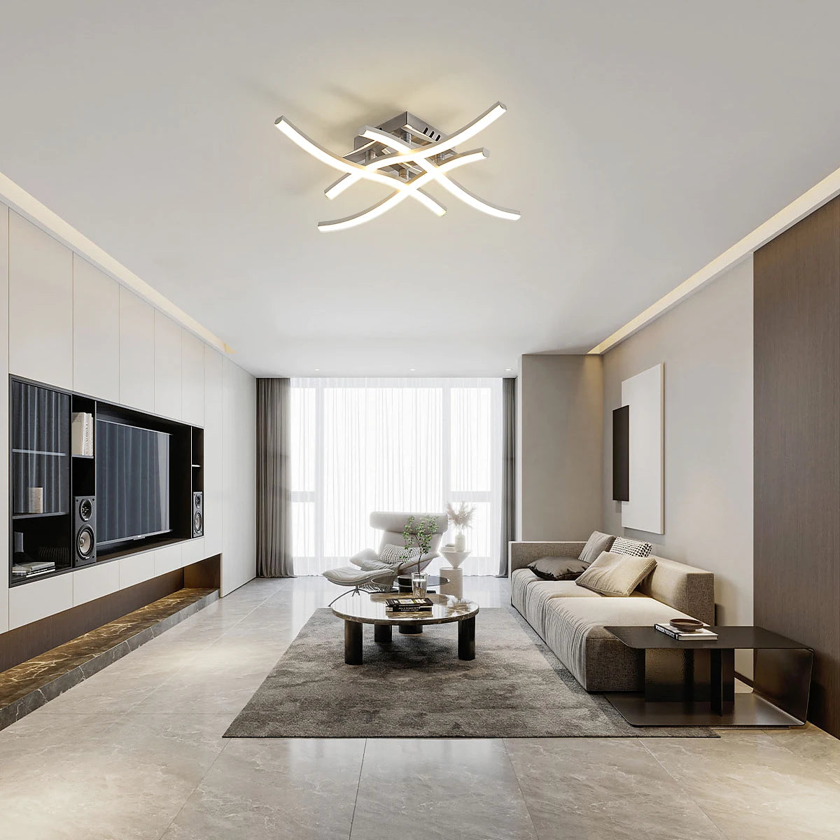 Plafonnier LED moderne, 4 luminaires intégrés au design élégant et incurvé, éclairage de plafond blanc froid 6500 K pour salon