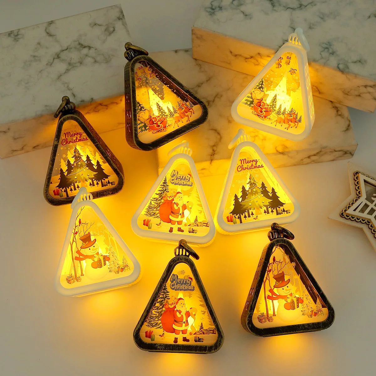 Lanterne veilleuse LED rétro de Noël | Décoration lumineuse de Noël pour fenêtre et table, accessoire d'ambiance, cadeau des fêtes