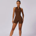 Tuta sportiva corta donna, schiena scoperta, zip