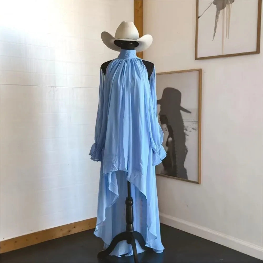 Abito midi da donna a collo alto e maniche lunghe
