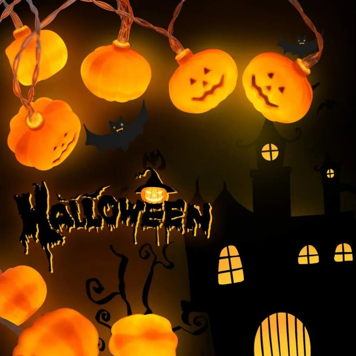 1 Stück 10/20 LED 3D-Kürbis-Lichterkette Halloween-Stimmungsdeko Batteriebetrieben für Zuhause Schlafzimmer Party Festdeko