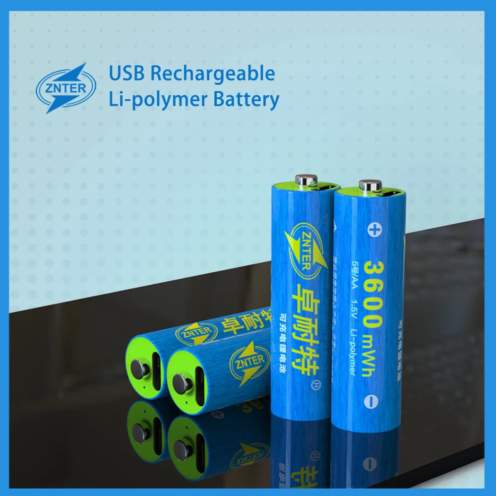 ZNTER AA 1.5V 3600mwh Capacity USB Rechargeable Lithium USB Battery USB Cable Charge