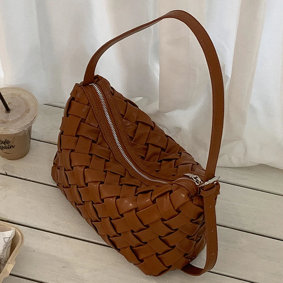 PU Soft Handmade Weave Underarm Bags For Women Luxury Designer Handbag And Purse 2026 New In Fashion Simple Commuting Shoulder