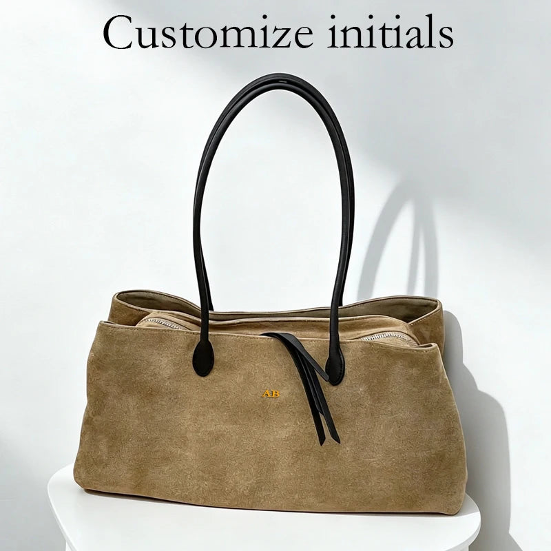 Customize Initials Tote Bags For Women Luxury Designer Handbag Purses 2026 New In Suede Cowhide Large Capacity Underarm Shoulder