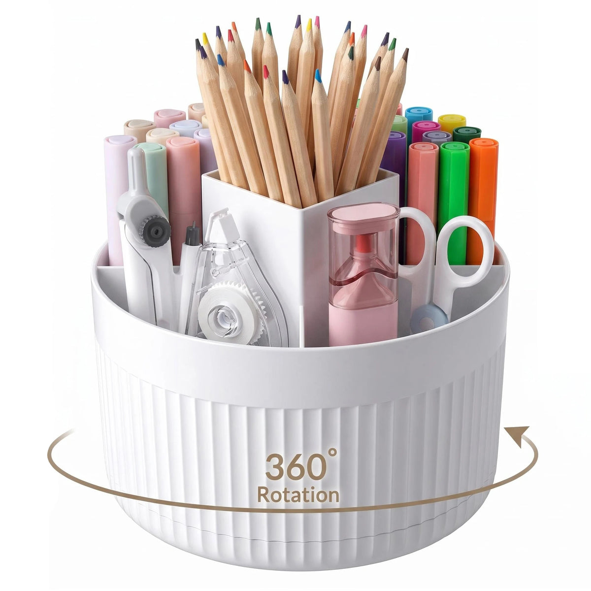 Rotating Plastic Pen Organizer with 5 Compartments