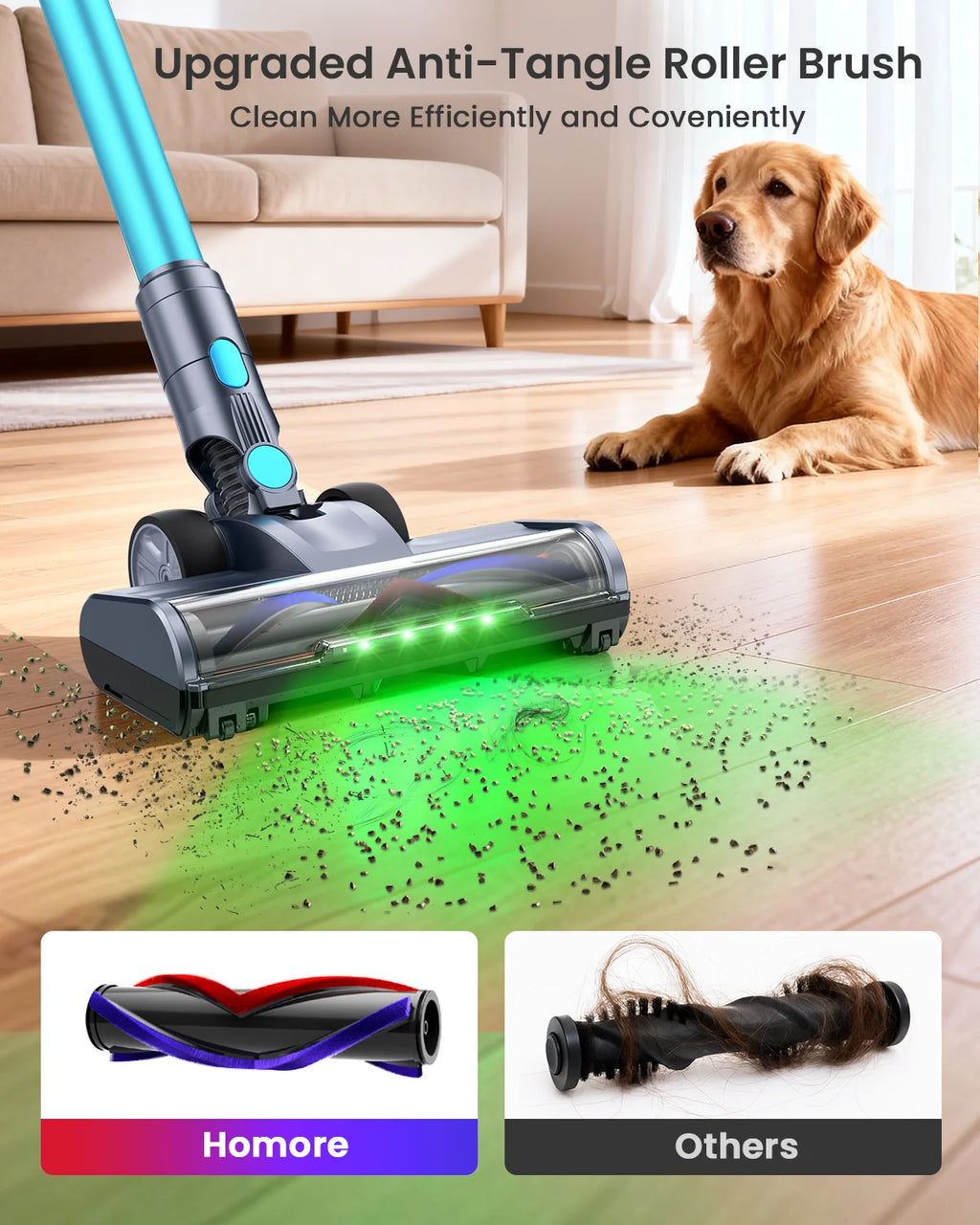 Homore NH007 650W/75KPA Leistungsstarker kabelloser Staubsauger mit LED-Umgebungslicht, intelligenter Saugkraft und freistehendem Design
