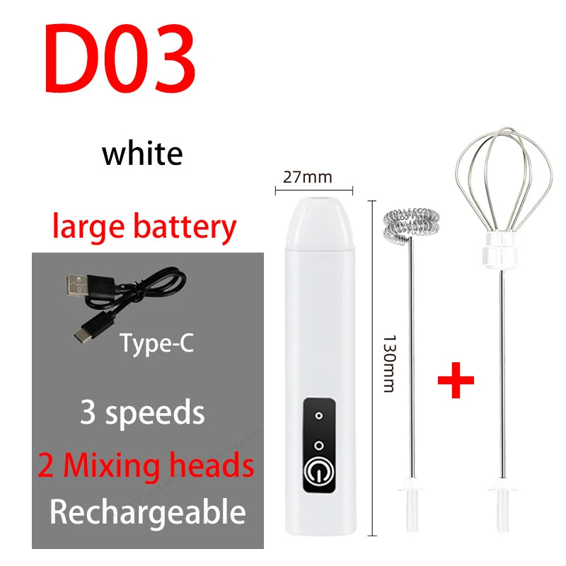 TENDANCE  Mousseur à lait électrique + Fouet à œufs Recharge sans fil Type-C 3 Vitesses Mini Mousseur à main Fouet à café Ustensiles de cuisine