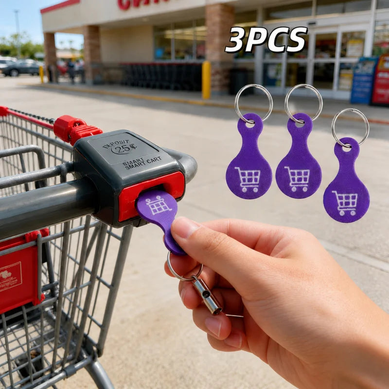 3Pcs Shopping Cart Token Keychain, 3D Plastic Trolley Unlock Tool, Compact Reusable Supermarket Accessory
