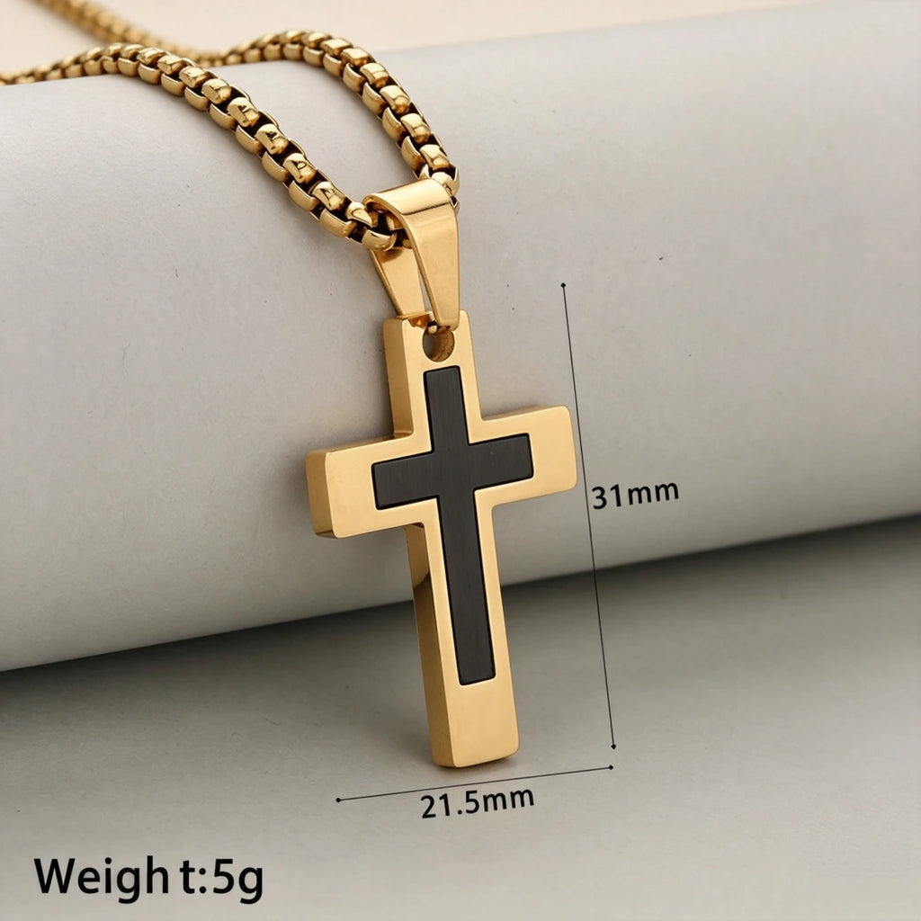 HNSP 316L Stainless Steel Inlay Cross Necklace For Men Women PVD Cross Pendant With Box Chain Waterproof Fashion Jewelry Gift