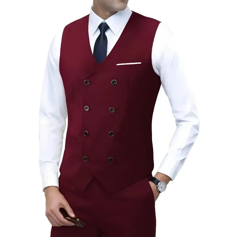 Hot Sale Men's Double Breasted Vest British Style Slim Fit Business Formal Waistcoat High Quality Suit Vest Multiple Colors