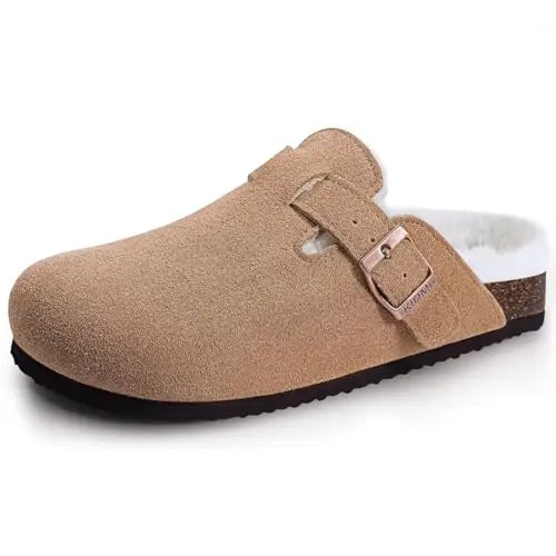 Asgard Women's Cork-Sole Clog Slippers, Fashionable Cow Suede Flat Mules with Adjustable Buckle, Men's Leather Potato Shoes, Beach Sandals