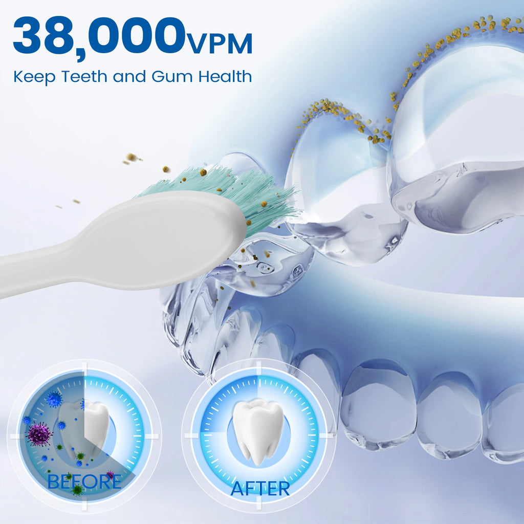 Sonic Electric Toothbrush for Adults Sonic Toothbrushes with 10 Toothbrush Heads (3 Types), 90 Days Battery Life, 5 Brushing Modes, Travel Case, 2 Minute Brushing Timer
