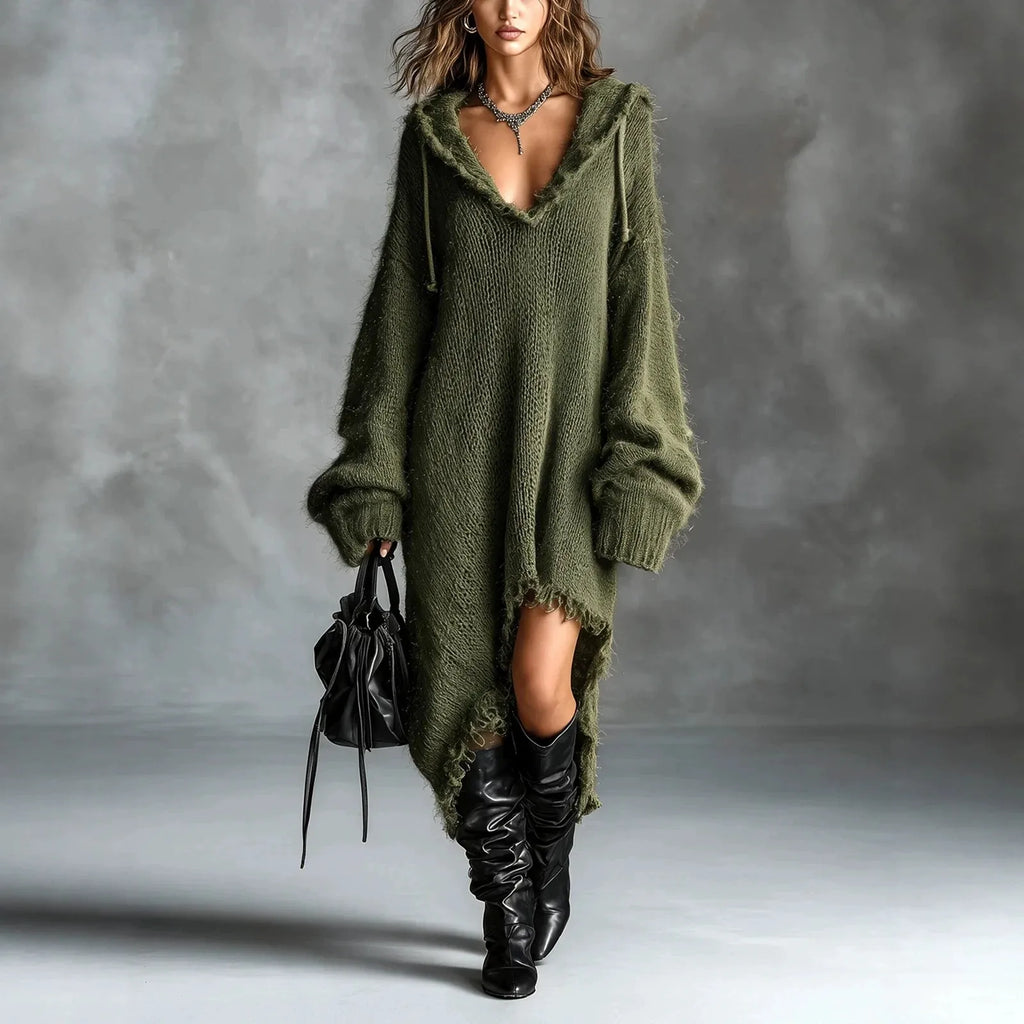 Abito midi donna con cappuccio e maniche lunghe — immagine 5