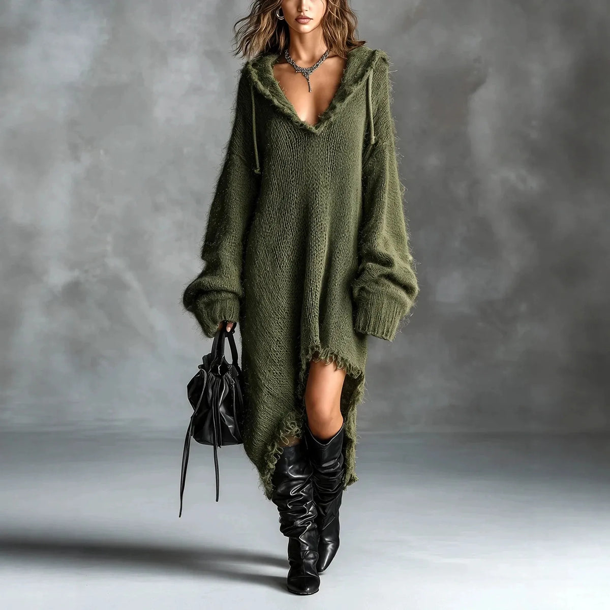 Abito midi donna con cappuccio e maniche lunghe — immagine 5
