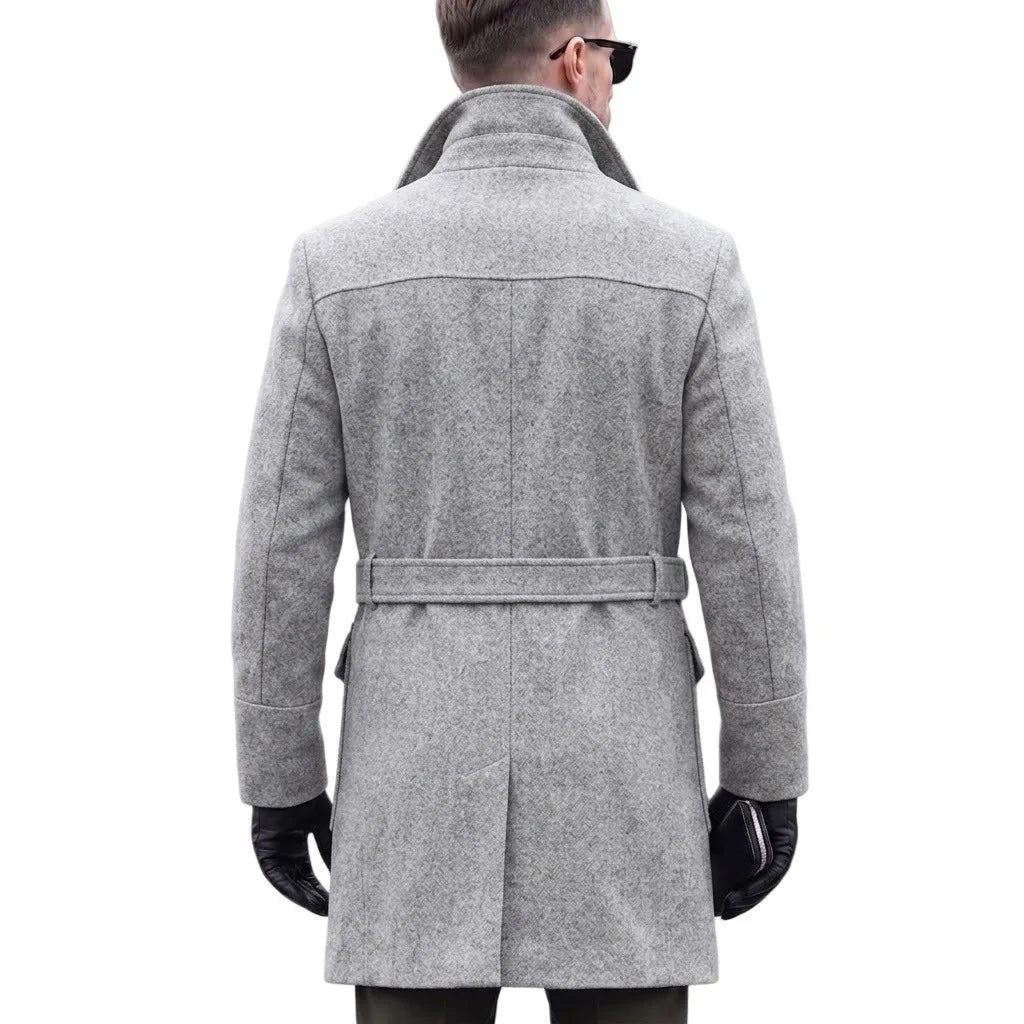 2026 Autumn Winter Woolen Coats Men Solid Color Turn Down Collar Single Breasted Multi Pocket Smart Casual Trench Outerwear Man