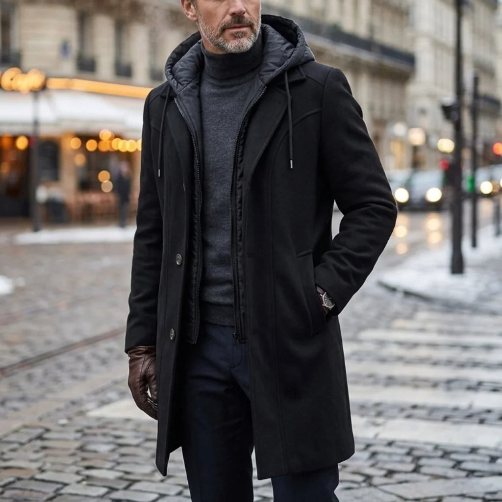 Long Winter Autumn Men's Coat Warm and Durable Outerwear Hooded Long Jacket Streetwear Fake Two-piece Coats Male Smart Casual