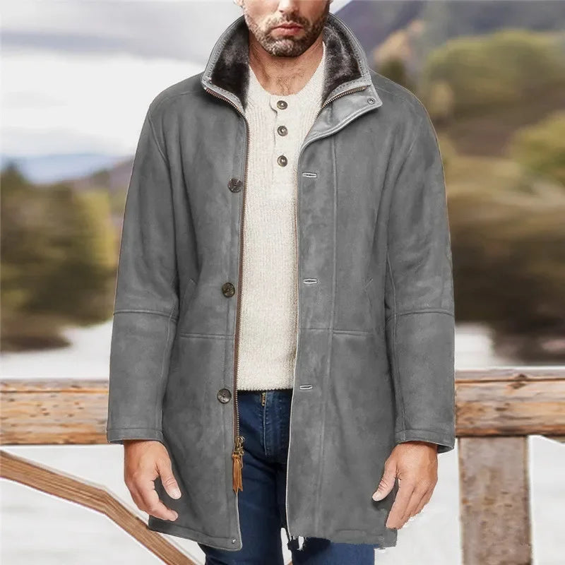 European and American Men's New Mid-Long Fur-Integrated Style Wool Coat for Autumn and Winter, Fashion Zipper Quality Outerwear