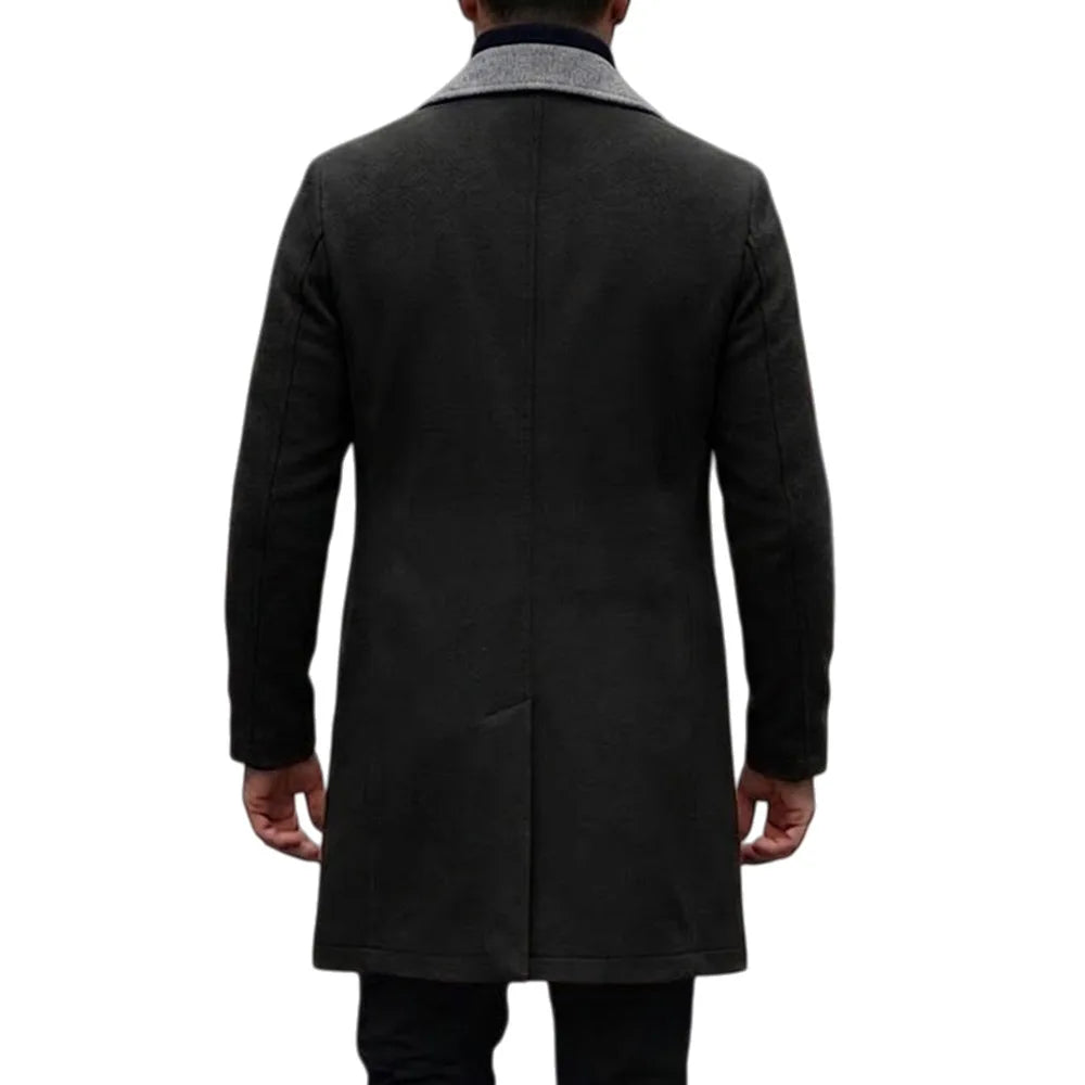 Men Mid Length Overcoat Lapel Full Sleeve Wool Blends Coat Y2k Streetwear Double Breasted Classic Formal Work Autumn Winter 2026