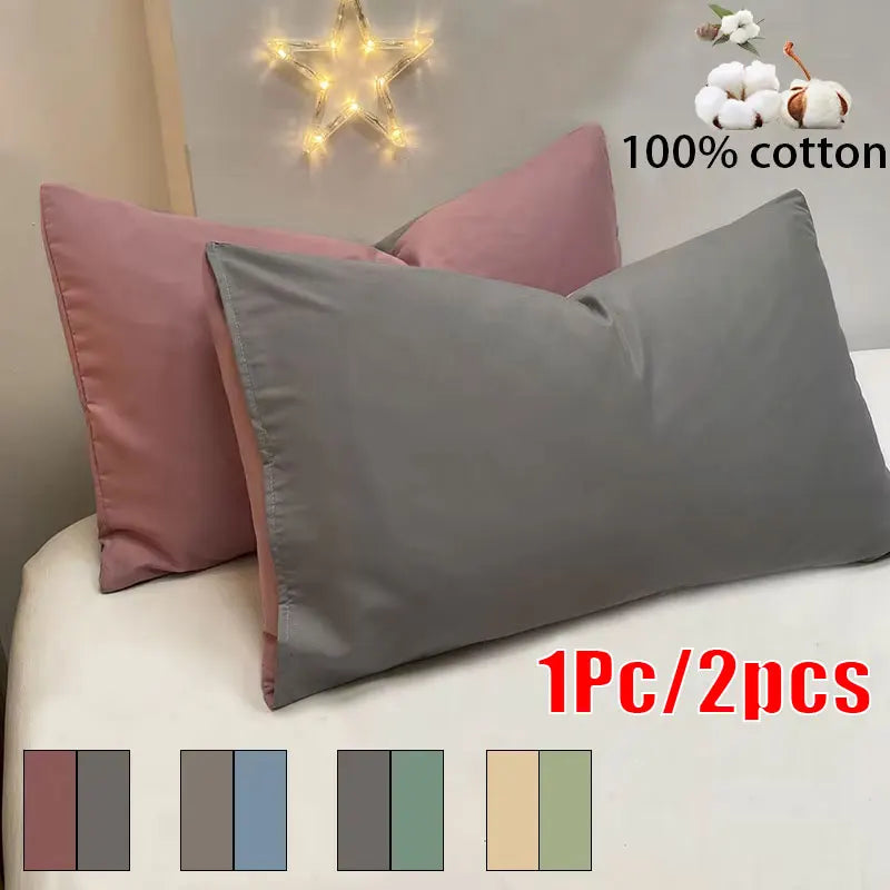 1pz/2pz Federe in 100% cotone felpato color block, super morbide e confortevoli, resistenti alle pieghe e allo scolorimento, con chiusura a busta