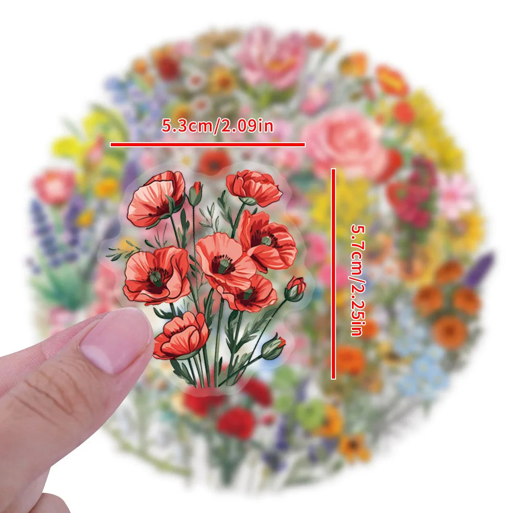 60 pegatinas de flores transparentes, pegatinas de grafiti, pegatinas estéticas para diario DIY, funda de teléfono, álbum de recortes hecho a mano