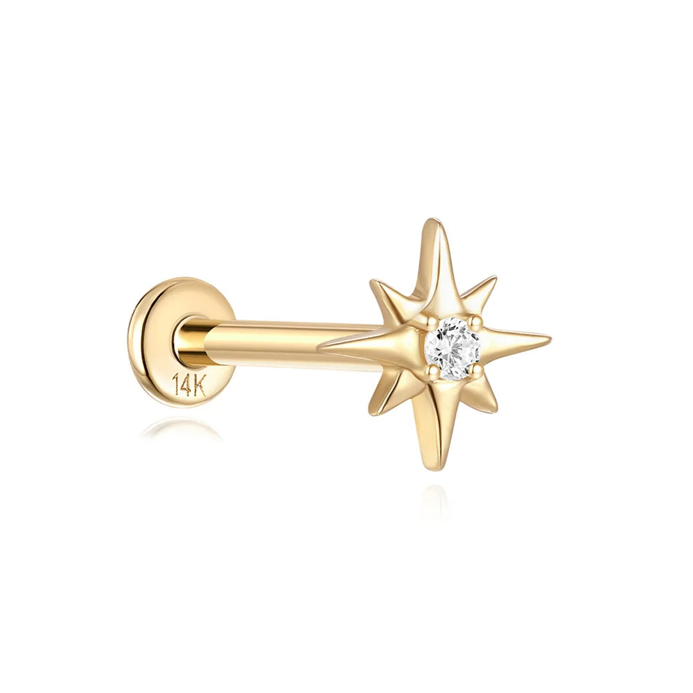 AIDE Real 14K Solid Gold Multiple Sizes Zircon Pendant Stud Earring Simple IND Piercing Ear Bone Ear Studs DIY Vintage Jewelry